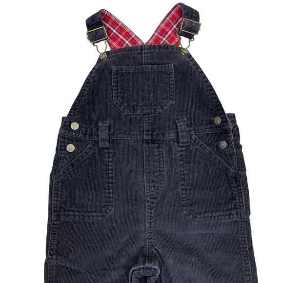 Greendog Vintage Corduroy Bib Style Overalls w Plaid Roll Cuff Black Red 24 mo - Picture 2 of 15